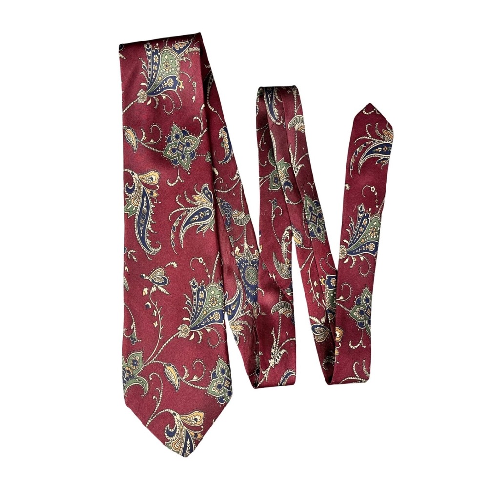 Kuppenheimer Mens Silk Tie Burgundy Paisley Floral Peacock Made in USA Classic